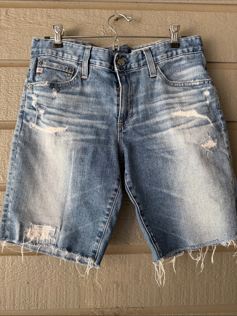 AG Adriano Goldschmied Light Blue Distressed Jean Shorts